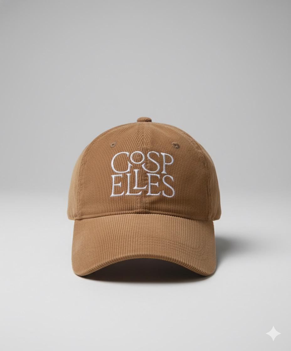 Brown cap with 'COSP ELLES' text on a gray background